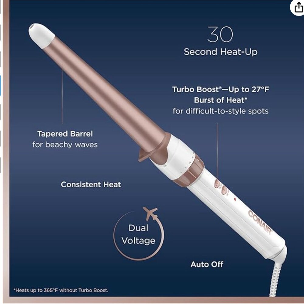 Conair Double Ceramic 1 1/4-inch to 3/4-inch Curling Wand - White